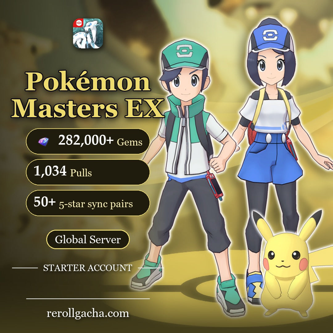 Pokémon Masters EX — Starter Account [Global]: 282,000+ Gems, 1,034 Pulls, 50+ 5-star sync pairs