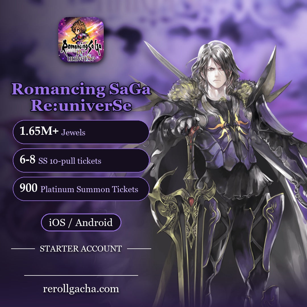 Romancing SaGa Re:univerSe — Starter Account [iOS / Android]: 1.65M+ Jewels, 6-8 SS 10-pull tickets, 900 Platinum Summon Tickets