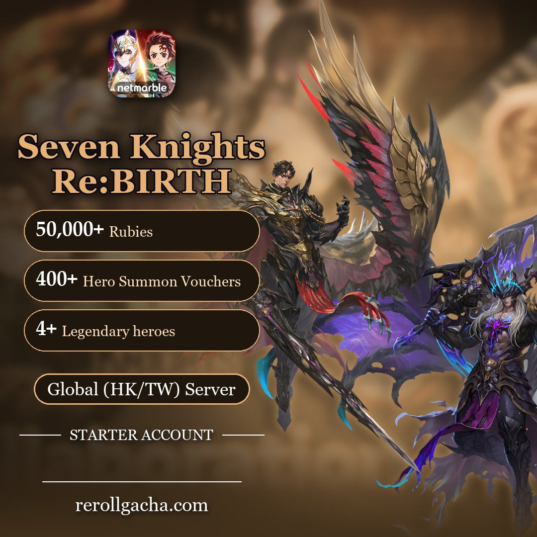 Seven Knights Re:BIRTH — Starter Account [Global (HK/TW)]: 50,000+ Rubies, 400+ Hero Summon Vouchers, 4+ Legendary heroes