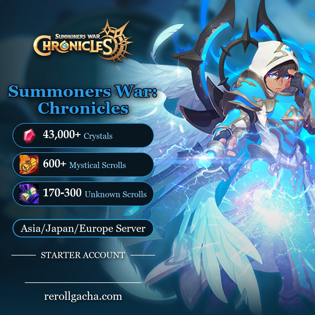 Summoners War: Chronicles — Starter Account [Asia / Japan / Europe]: 43,000+ Crystals, 600+ Mystical Scrolls, 170-300 Unknown Scrolls